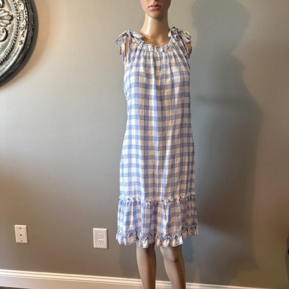 NWT SIGNATURE BY ROBBIE BEE BLUE AND WHITE GINGHAM SUMMER DRESS